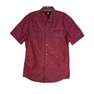 Rock & Republic Button Up Shirt Short Sleeve Cotton Flap Pockets Maroon M